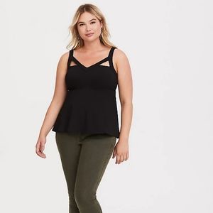 TORRID black cutout peplum tank